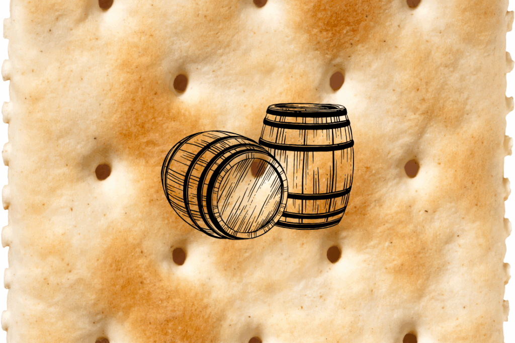 Two barrels placed over a background of a cracker, referencing the Cracker Barrel brand and recent logo change controversy.